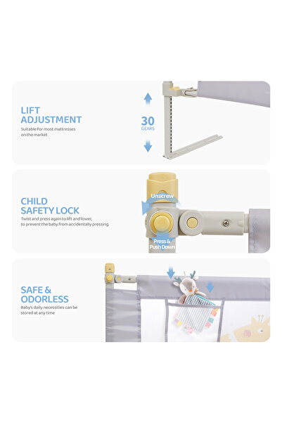 Fun Moment Folding Baby Bed Rail ,Safety Bed Guardrail Adjustable Height 1.8m