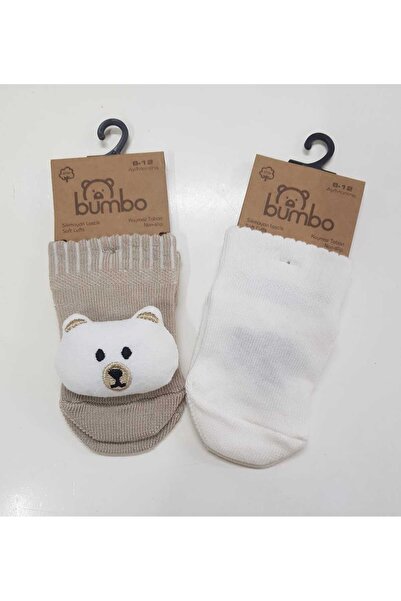 Bumbo kaydırmaz tabanlı aksesuarlı 2'li bebek çorap