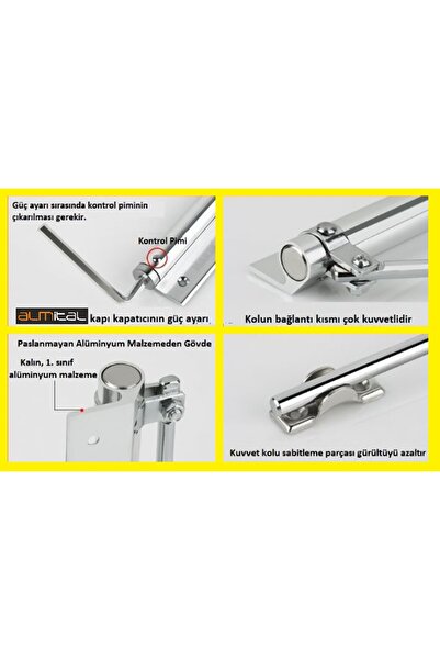 almital mobilya aksesuarları furniture accessories SERVO Krom, otomatik kapı kapatıcı (kapı itme yayı, bahçe kapısı, oda kapısı, daire kapısı kapatıcı)