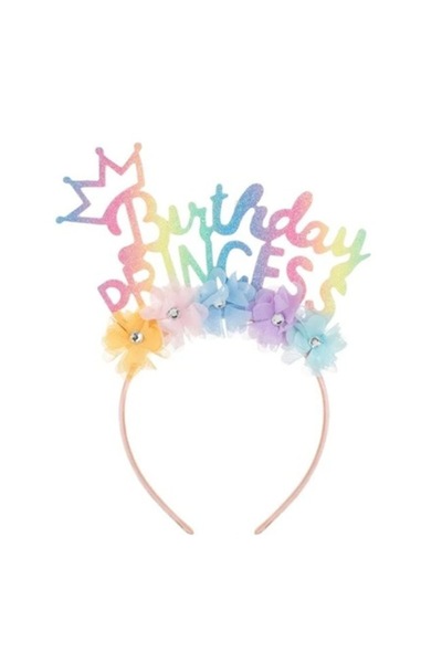ANTBRO Bandă de perucă Antbro® pentru petrecere cu flori colorate și mesaj curcubeu „Prințesă de ziua de naștere”