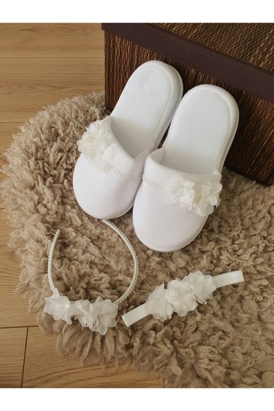 Fiyonks Atölye Maternity Slippers Crown and Baby Bandana Set, Special Mother Set, Pregnant Maternity Set