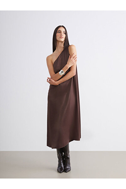 LC Waikiki Rochie din satin maro cu un singur umăr Soulife