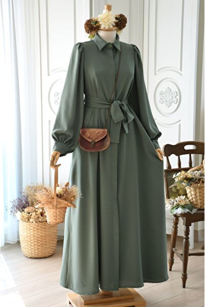 EMİNOS BUTİK Balon Kol Ferace Mat Çağla Yeşili