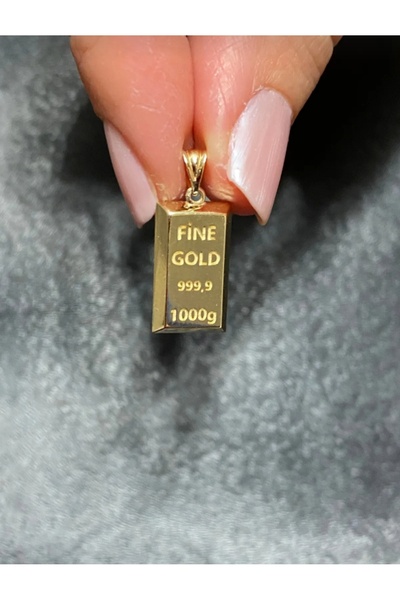 ganispe Çelik Gold Renk Külçe Kolye | Hediye Kadın