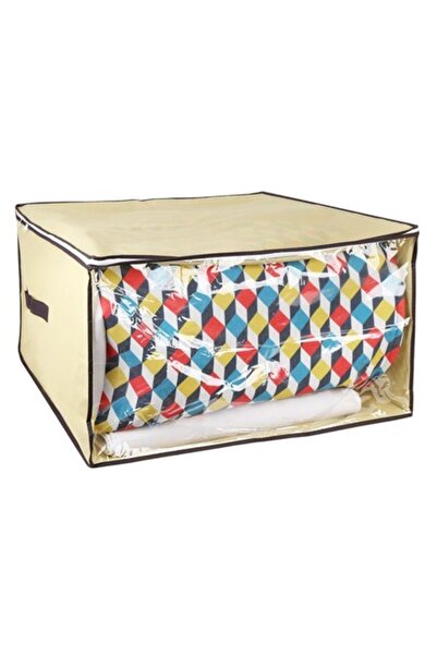 ANTBRO Storage cover with zipper and window Antbro®, ideal for clothes, blankets and quilts, ecru, 60x50x3