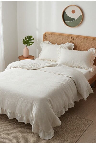 GÖRMEZ TEKSTİL Single Duvet Cover Set Ruffled Organic Cotton / Natural Beige