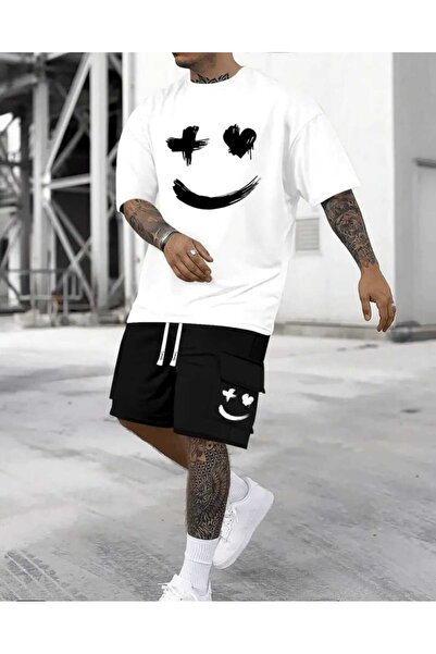 ORVIO Group Men's Heart and X Eyes T-Shirt Shorts Set