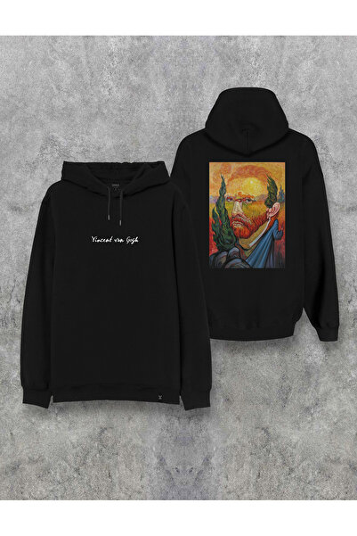 MODA Vincent van Gogh cu imprimeu Hanorac negru cu glugă Swea tricou Hanorac ...
