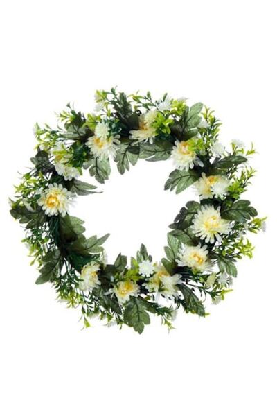 Topi Coroană decorativă suspendată cu flori de primăvară, crizanteme albe și ...