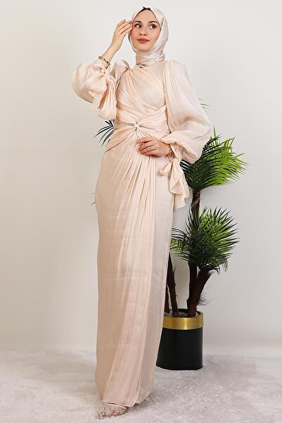 GİYZAMİLA Rochie de seara din matase orhidee, culoare melon