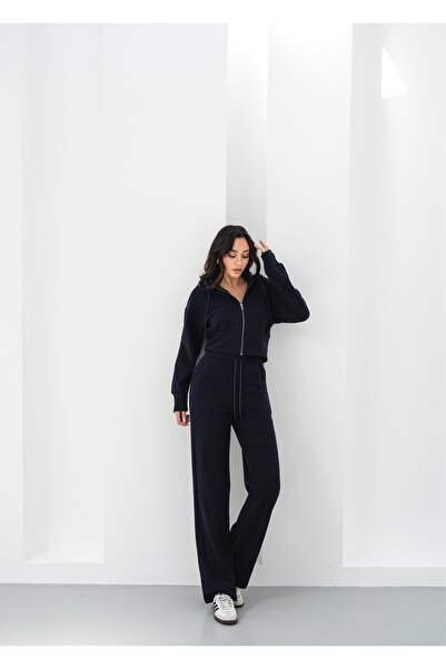 veres Liva Синій капюшонний кардиган і спортивний костюм з товстих матеріалів