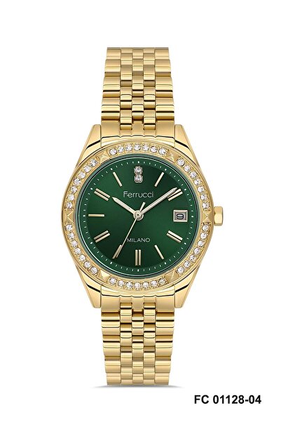 Ferrucci ساعة يد نسائية FC01128M.04 بلون ذهبي ومينا أخضر بقطر 34 مم