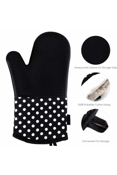 PUFO Kitchen silicone oven mitt for grill or oven, lined, 32 cm, black
