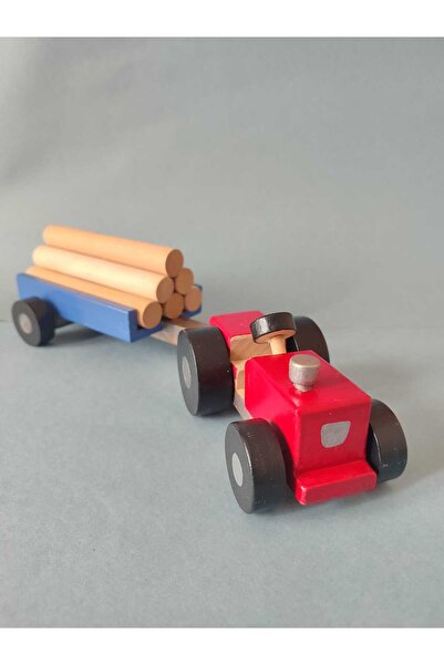 NaturBabyKids Ahşap Oyuncak Traktör ve Römork