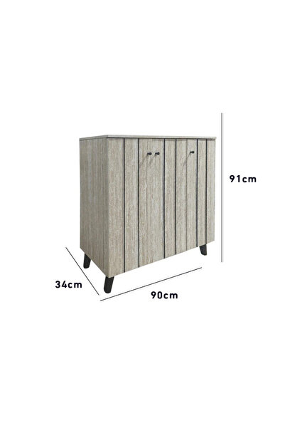 BAITY Shoe Cabinet 3 Doors Malaysian Wood 4 Tiers - Beige