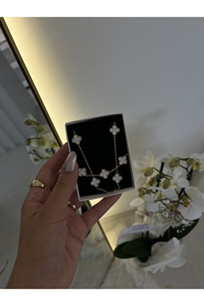 Vega Accessories Çelik gold renk yoncalı kolye ve bileklik