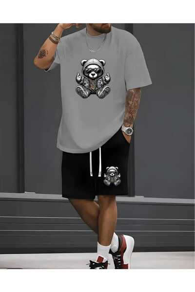 ORVIO Group Men's Cool Bear Printed Shorts Set