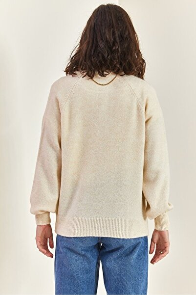 KURGAN TEKSTİL Γυναικείο πλεκτό πουλόβερ με λαιμόκοψη και μανίκια