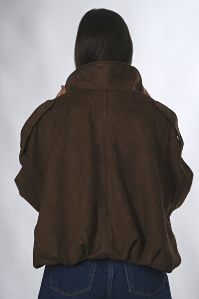 ABBRA Γυναικείο Vegan Suede Bomber Jacket με φερμουάρ και λεπτομέρεια επένδυσης