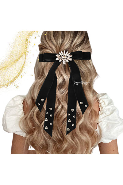 pegu baby collection مشبك أوتوماتيكي أسود بتصميم خاص مع حجر مخملي 2 سم 17