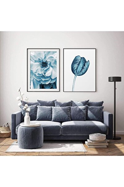 Linacci Комплект от 2 черни метални рамки с истинско стъкло и сини цветя