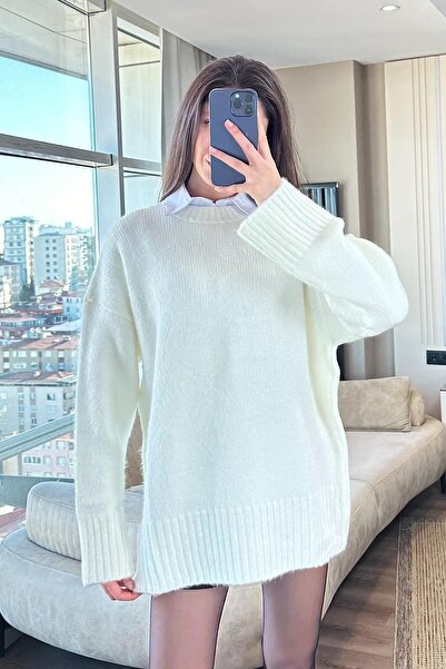 Moda Dubai HOLA OVERSİZE KAZAK-beyaz