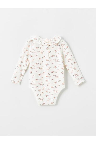 LC Waikiki Bisiklet Yaka Uzun Kollu Çiçekli Kız Bebek Çıtçıtlı Body ve Tayt 2'li (S5)