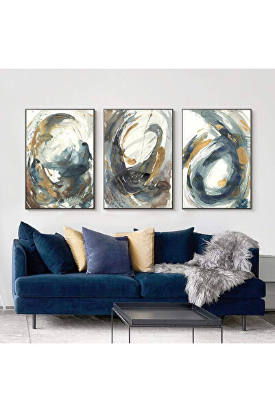 Linacci Set de pictură din sticlă adevărată în stil modern cu cadru triplu din metal negru