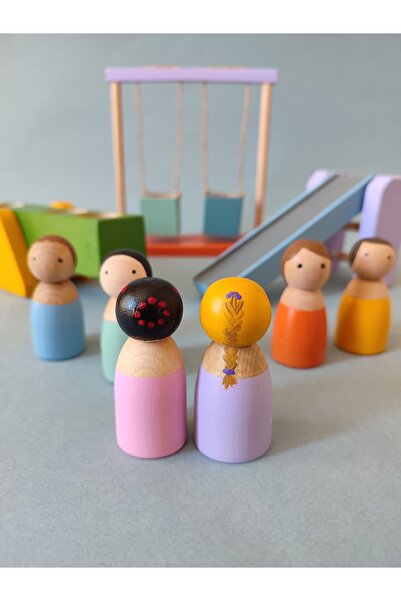 NaturBabyKids 6lı Peg Bebekli Ahşap Park Seti Oyuncak