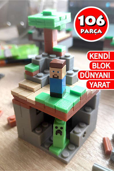 GiginGo Minecraft 106 Parça Yapı Oyuncak Tarzı Oyun Seti - Eğitici ve Yaratıc...