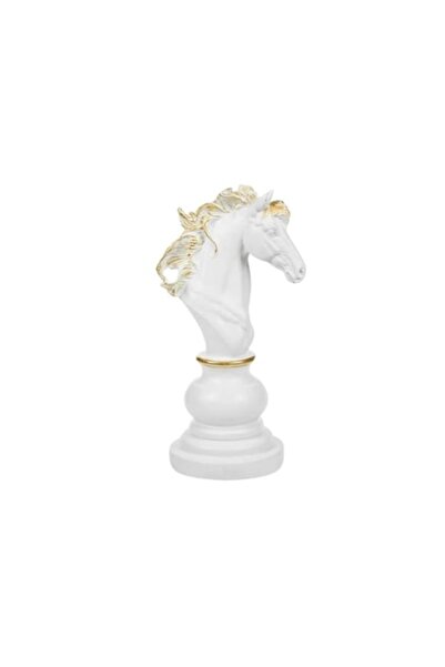 Jumbo Decorative Chess Piece 'Horse' White with Golden Details Ø10x25.5cm