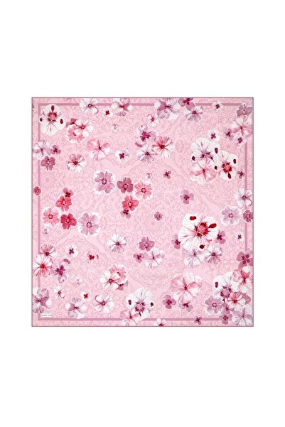 Bursa İpek وشاح حريري بنمط الفاوانيا الوردية ذو وجهين