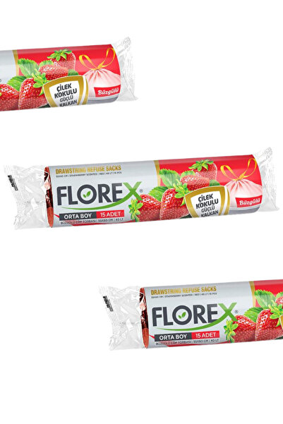 Florex Avantaj Paket Çilek Kokulu Büzgülü Orta Boy Çöp Poşeti X 5 Rulo