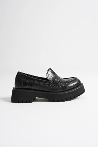 MFT AYAKKABI Жіночі щоденні зручні мокасини чорного кольору з крокодилячою шкірою