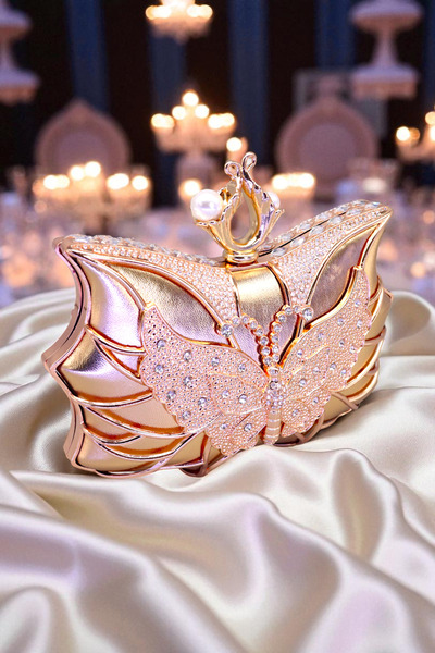 HFKY Geantă de seară din bronz cu detaliu fluture pentru femei. Geantă clutch...