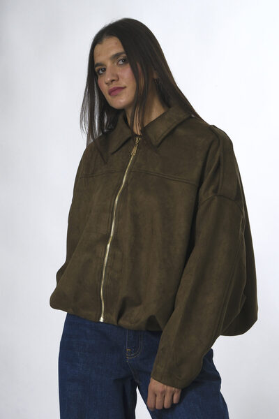 ABBRA Kadın Vegan Süet Fermuar Detaylı Astarlı Bomber Ceket