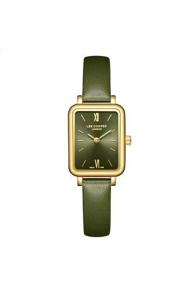 Lee Cooper Lc08208.175 Rectangular Dial Leather Strap Metal Case 3 Atm Water Resistant Green Color Watch