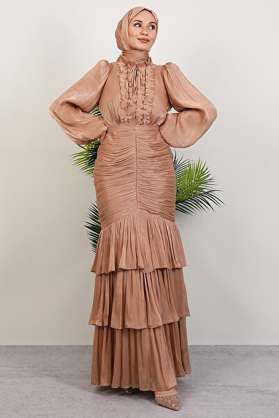 GİYZAMİLA Βραδινό φόρεμα Şaheste Yoryo, καφέ γαλακτοκόκκινο