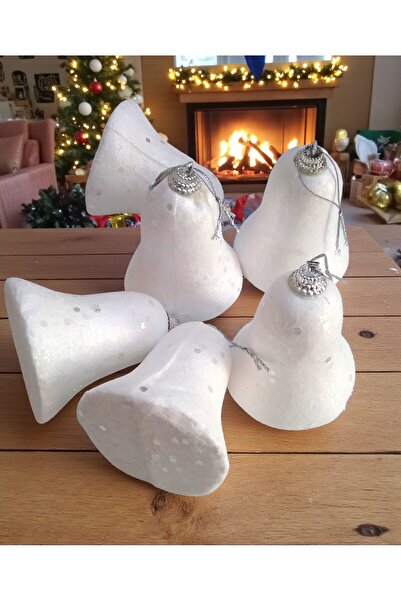 Armada 6-Piece Glitter and Sequin White Bell-Shaped Christmas Tree Ornament – 6X7 cm Styrofoam