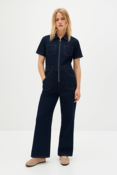 HAKKE Kısa Kollu Denim TULUM