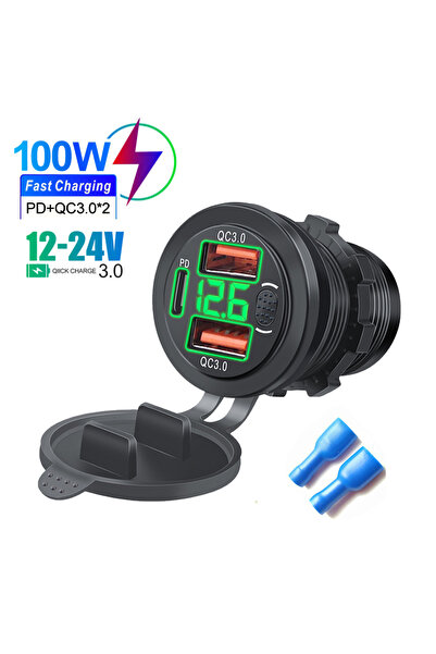 choice2 شاحن USB أخضر بدون أسلاك 12/24 فولت بثلاثة منافذ USB-C PD وDual QC 3....