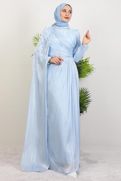 GİYZAMİLA فستان إيلكين يوريو للسهرة باللون الأزرق الفاتح