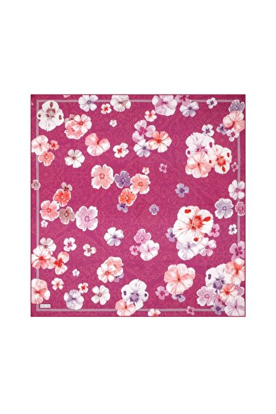 Bursa İpek Eșarfă din mătase twill cu model fuchsia poppy, cu două fețe