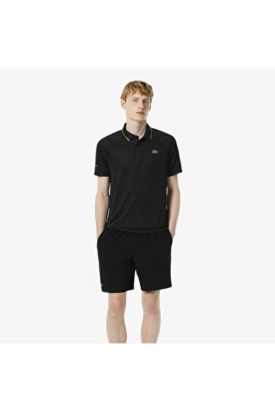 Lacoste Tennis x Novak Djokovic Erkek Slim Fit Desenli Siyah Polo
