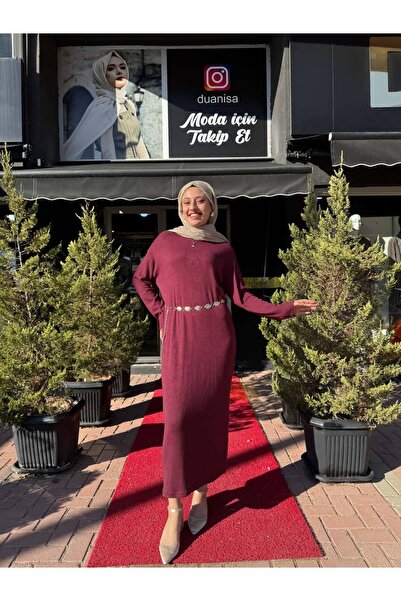 Ceremony Balıkçı Yaka Kemer Aksesuarlı Triko Elbise W-6716