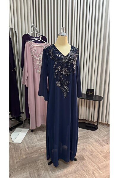 NALA FASHION Navy blue and purple jalabiya, suitable for all evening occasions, embroidered