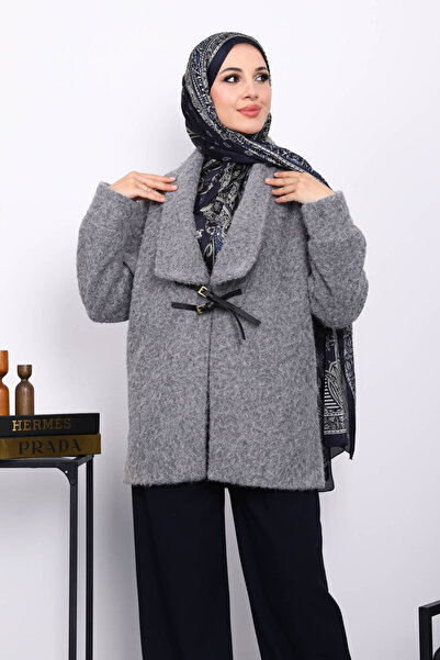 İmajButik Gray Belt Detailed Cashmere Coat