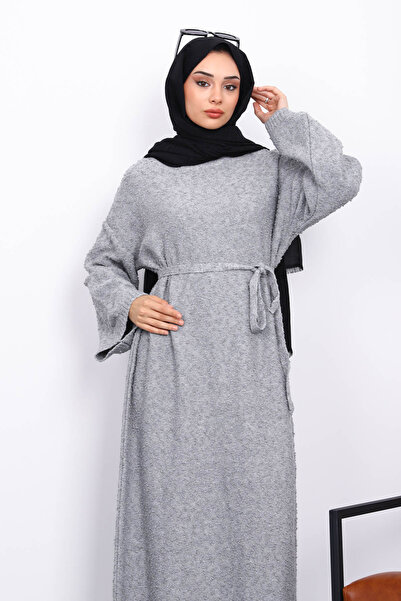İmajButik Gray Crew Neck Knitwear Dress