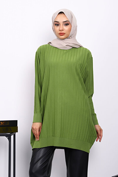 İmajButik Green Mercerized Ribbed Casual Tunic