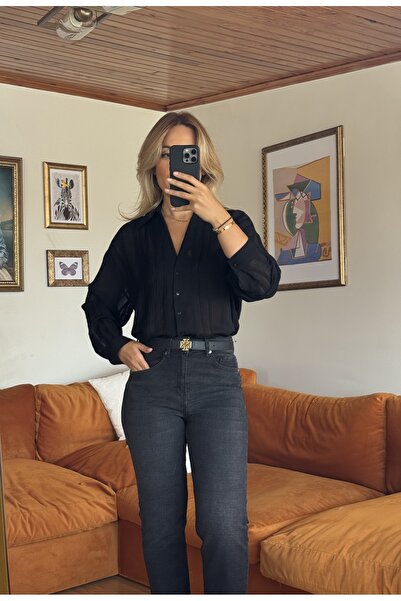 Butik Transparan v yakalı gömlek